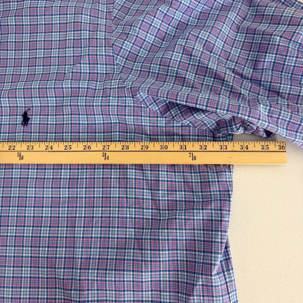Polo Ralph Lauren Button Down Mens 4XB Plaid Stretch Blue Casual Preppy